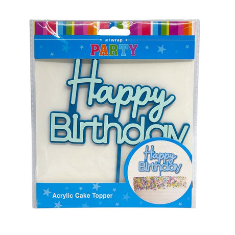 Happy Birthday Layered Acrylic Cake Topper - Blue