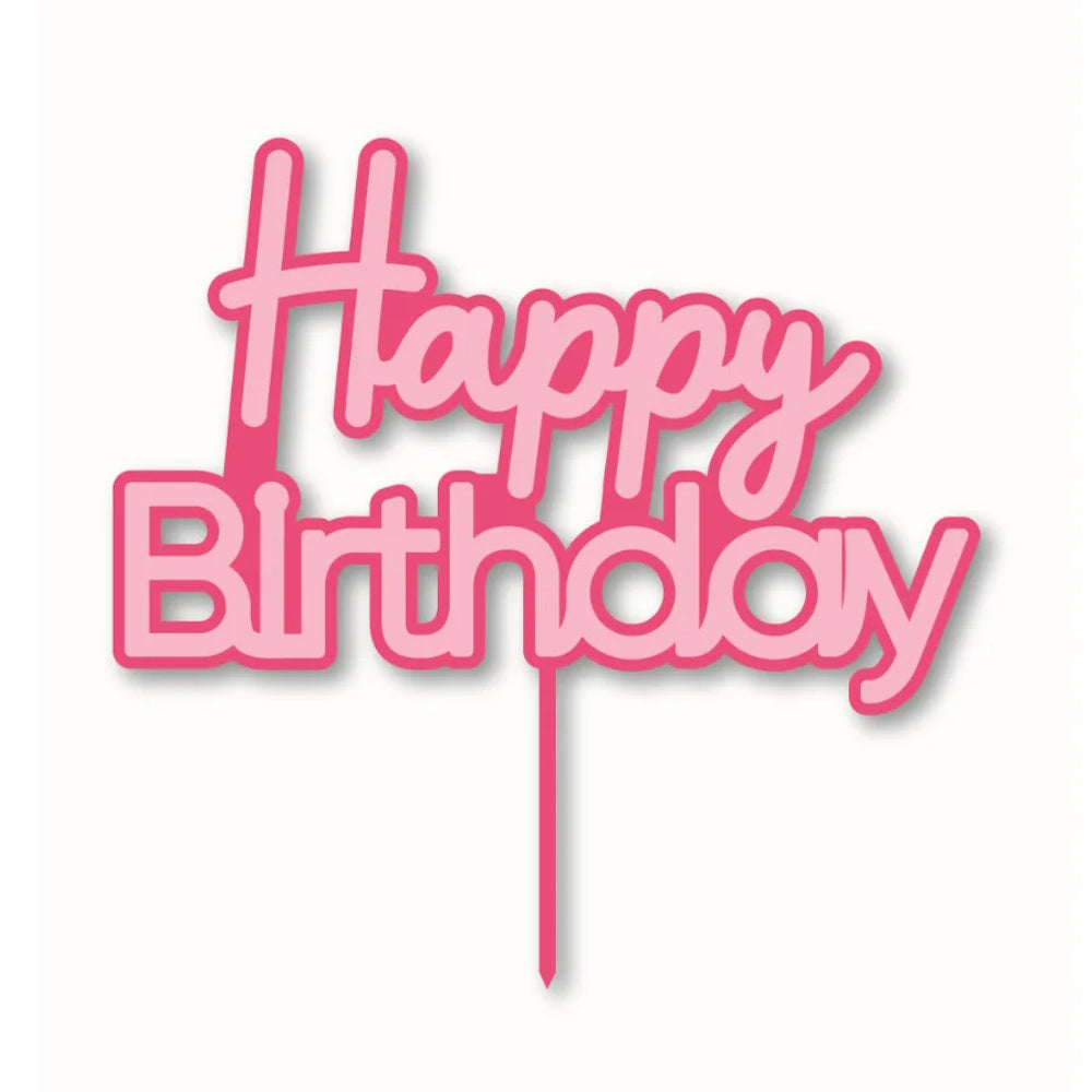 Happy Birthday Layered Acrylic Cake Topper - Pink