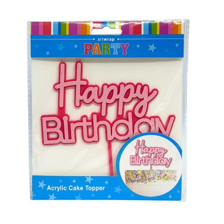 Happy Birthday Layered Acrylic Cake Topper - Pink