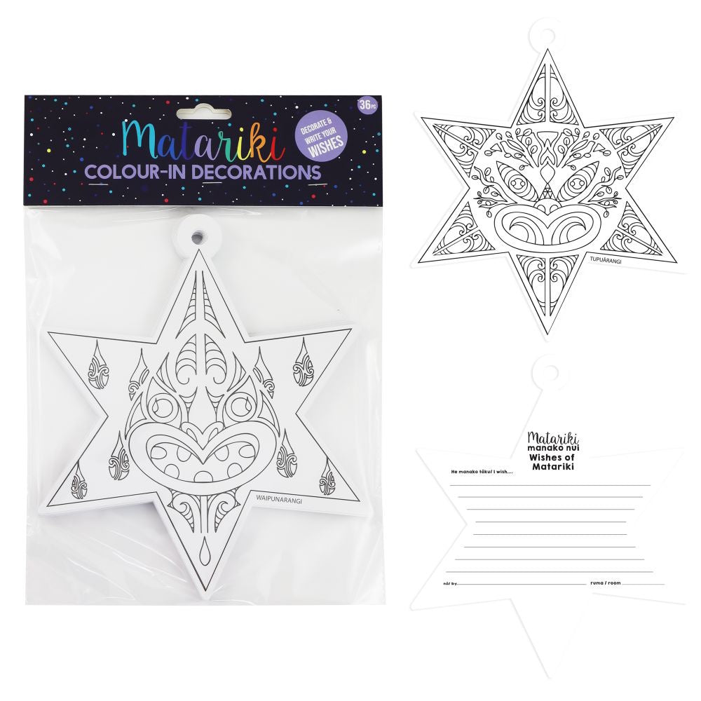 Matariki Colour-In Star Decorations 36pk