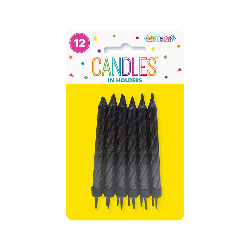 Metallic Black Candles with Holders 12pk