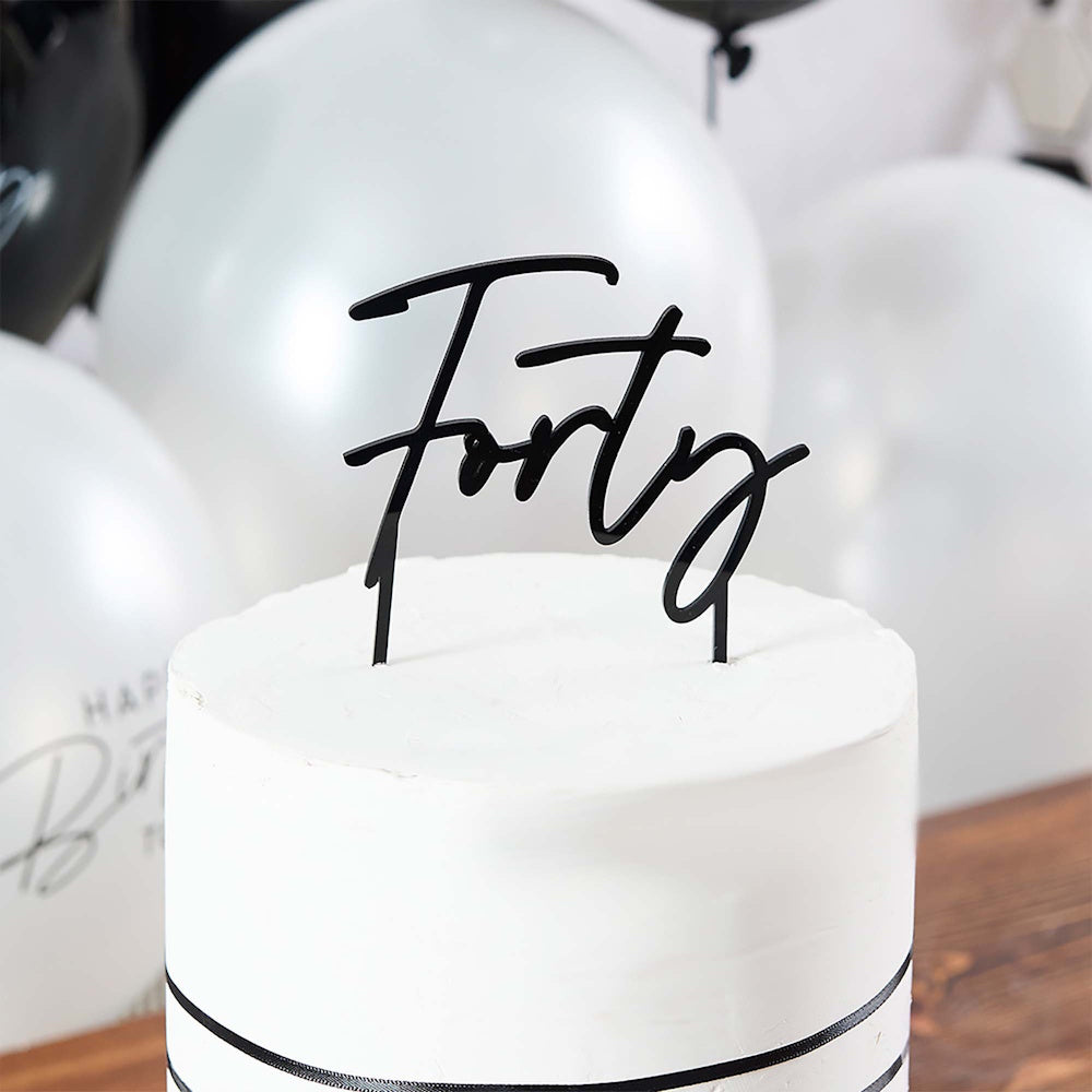 Monochrome Party Forty Acrylic Cake Topper