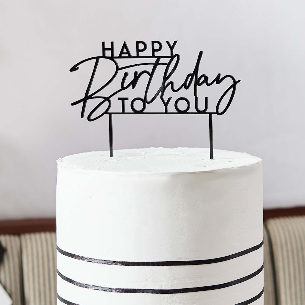 Monochrome Party Happy Birthday To You Acrylic Cake Topper