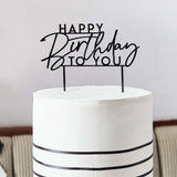 Monochrome Party Happy Birthday To You Acrylic Cake Topper
