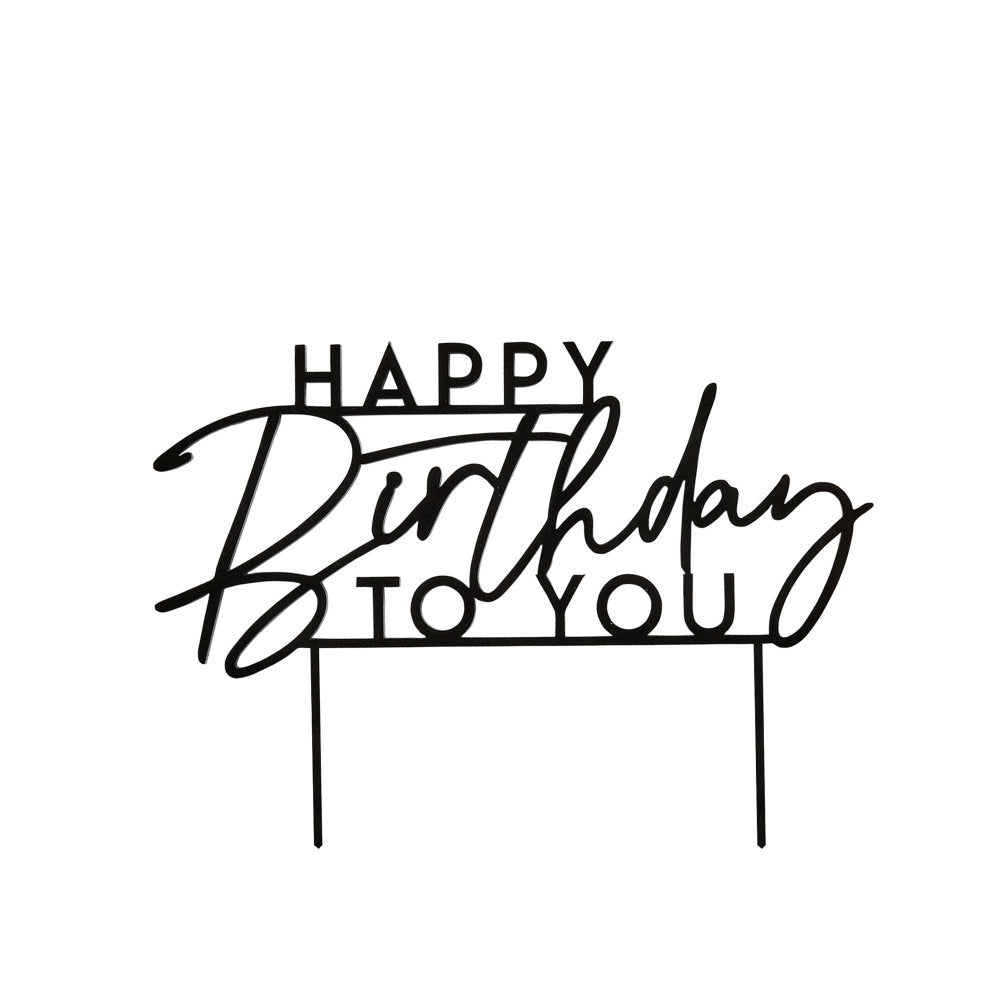 Monochrome Party Happy Birthday To You Acrylic Cake Topper