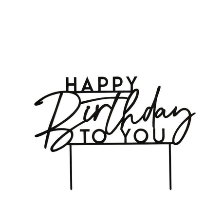 Monochrome Party Happy Birthday To You Acrylic Cake Topper