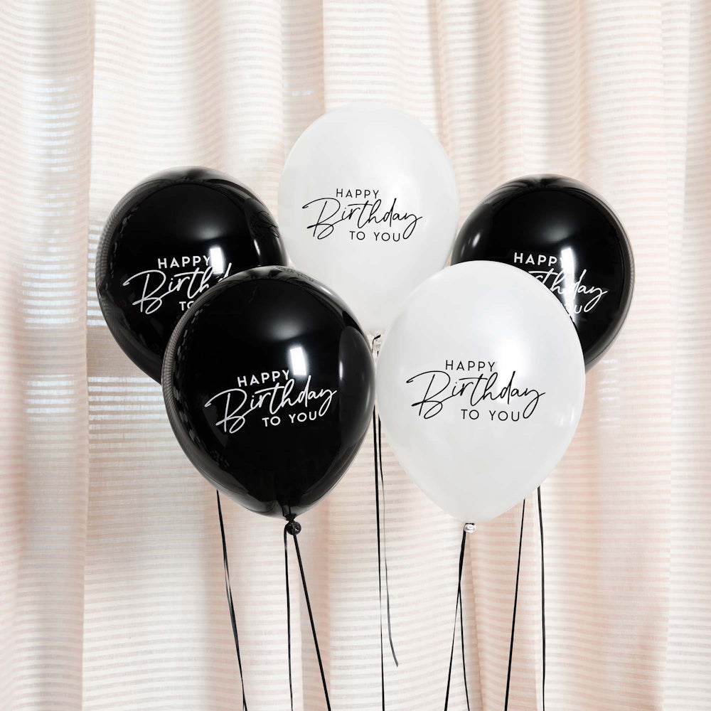 Monochrome Party Happy Birthday Balloon Bundle
