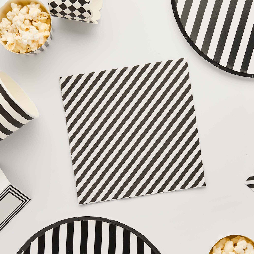 Monochrome Party Striped Lunch Napkins 16pk