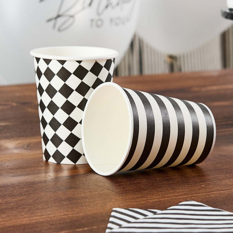 Monochrome Party Stripes & Diamonds Cups 8pk