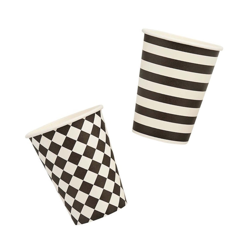 Monochrome Party Stripes & Diamonds Cups 8pk