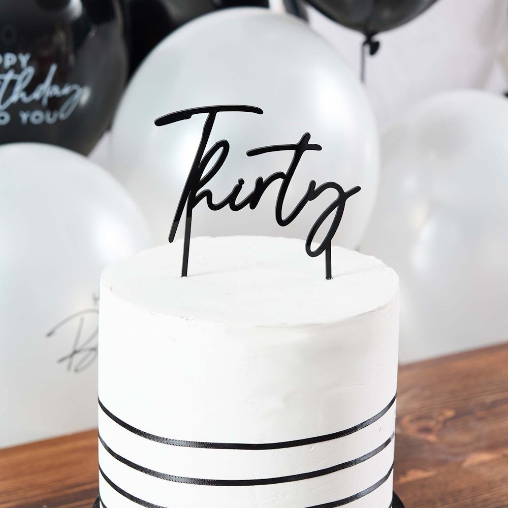 Monochrome Party Thirty Acrylic Cake Topper