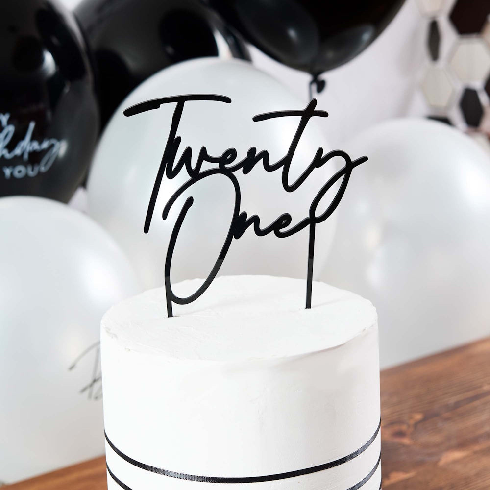 Monochrome Party Twenty One Acrylic Cake Topper