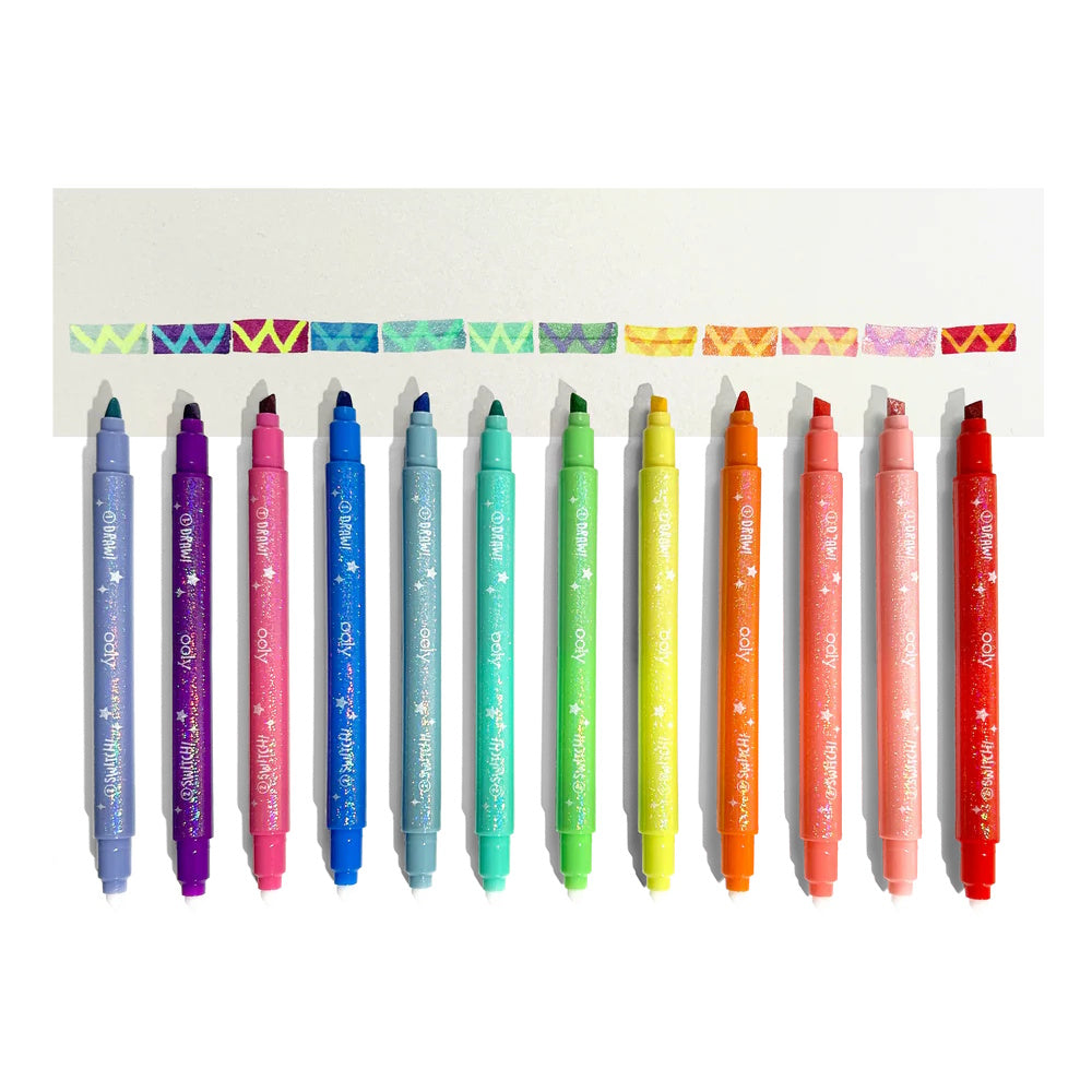OOLY Switch-eroo Sparkle Glittery Colour Changing Markers 12pk