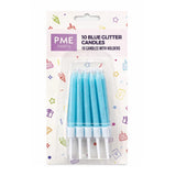 PME Blue Glitter Candles with Holders 10pk
