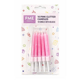 PME Pink Glitter Candles with Holders 10pk