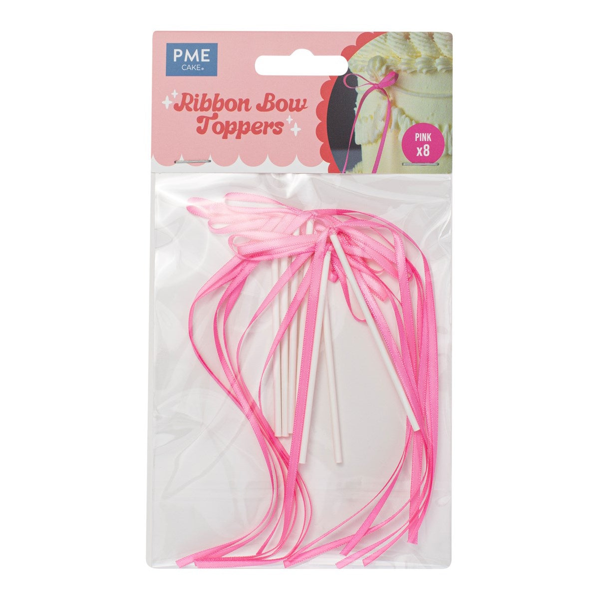 PME Ribbon Bow Cake Toppers 8pk - Pink