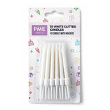 PME White Glitter Candles with Holders 10pk