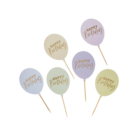 Pastel Party Balloon Cupcake Toppers 12pk