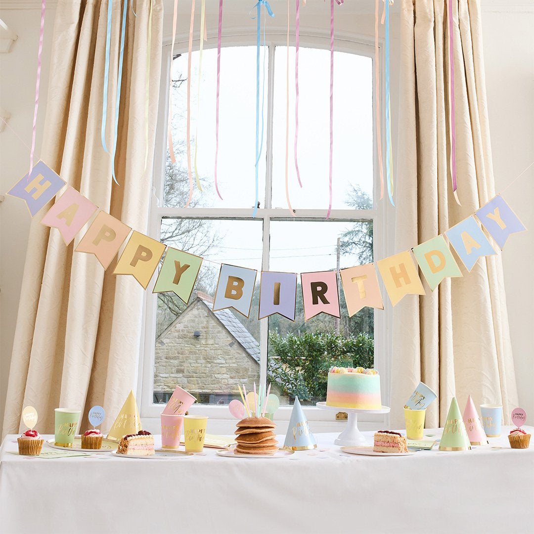 Pastel Party Happy Birthday Pennant Banner