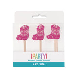 Pink Disco Cowgirl Boot Shaped Candles 6pk