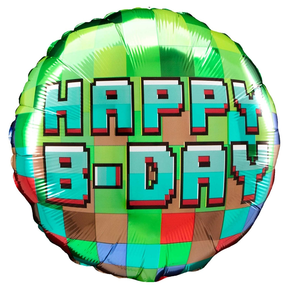 Pixel Party Happy B-Day Foil Balloon