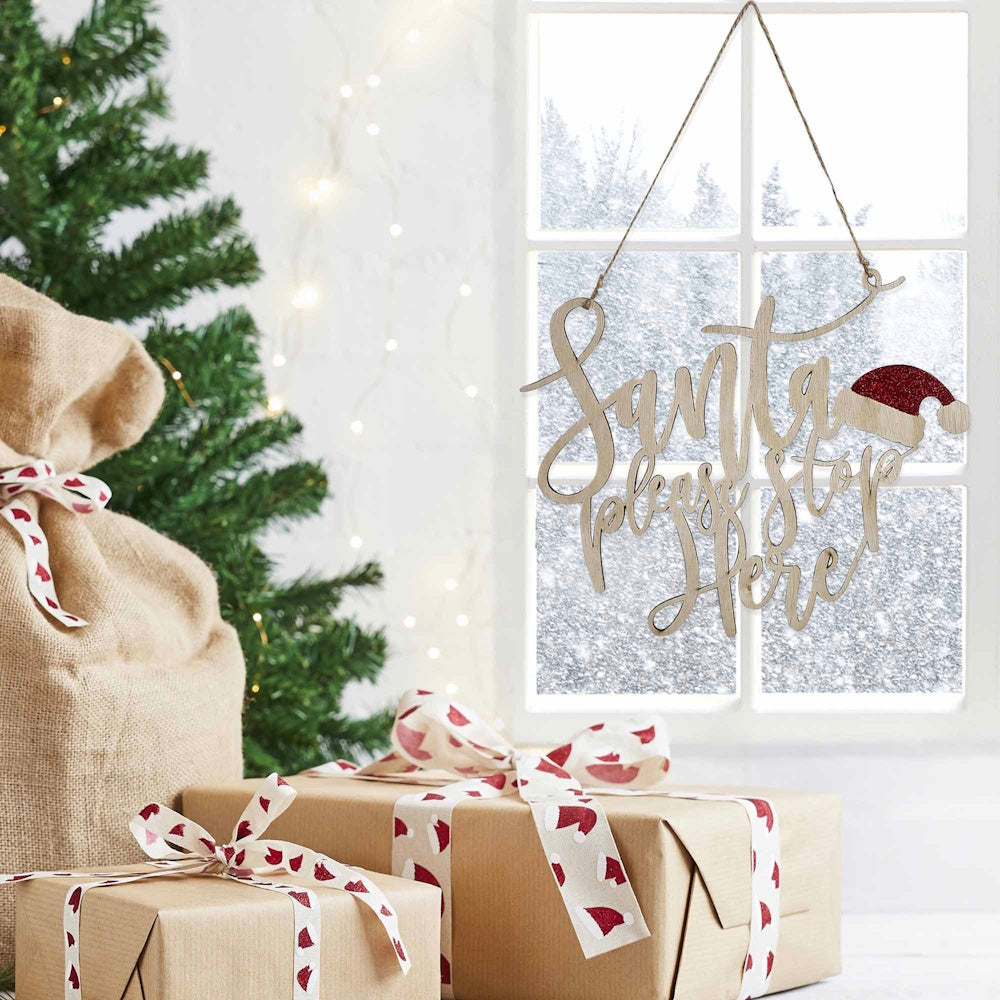 Festive Fun Wooden Santa Stop Here Sign