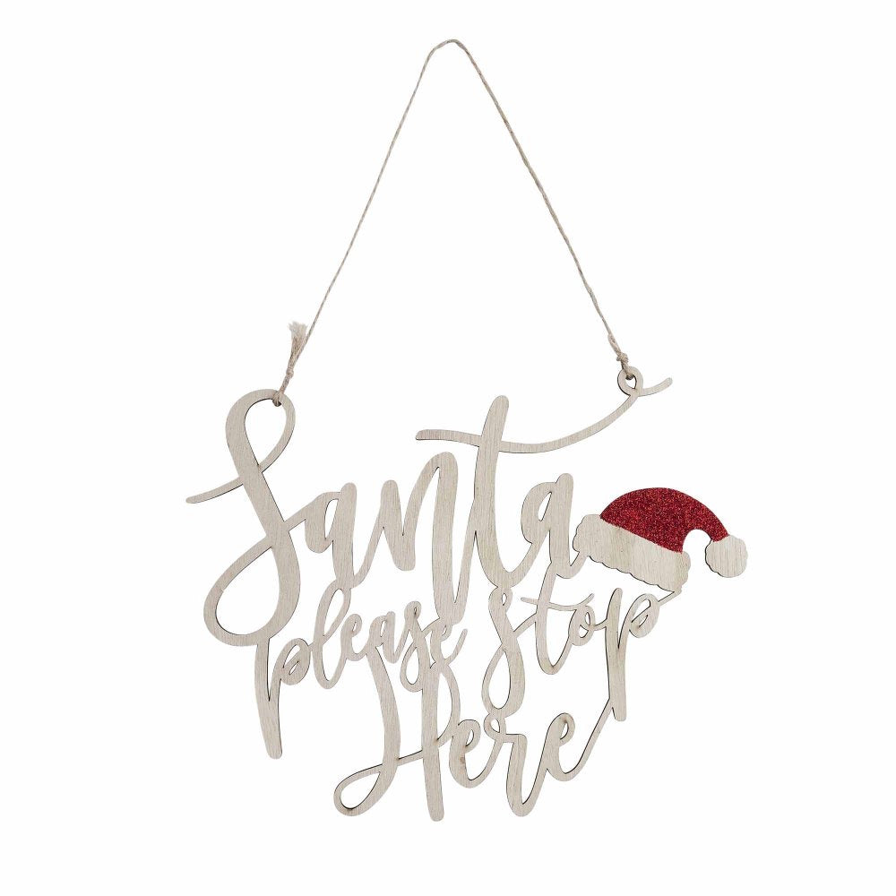 Festive Fun Wooden Santa Stop Here Sign