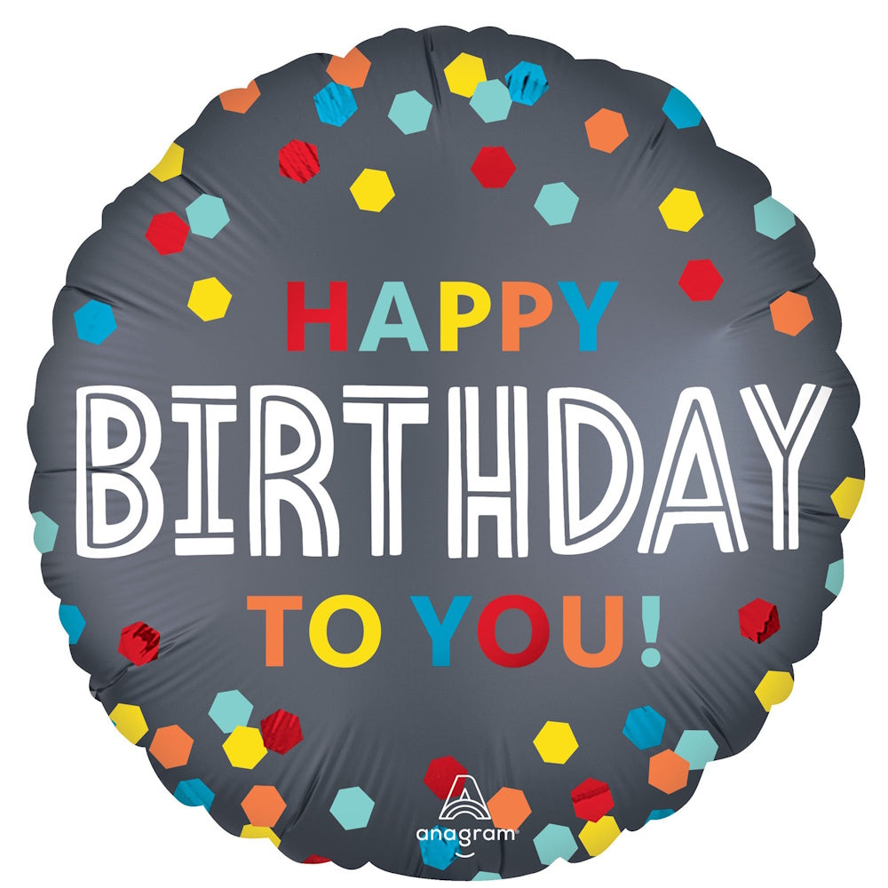 Silver Satin Confetti Happy Birthday to You Foil Balloon