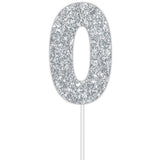 Silver Glitter Cake Topper - No 0