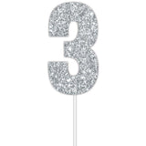 Silver Glitter Cake Topper - No 3