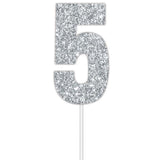 Silver Glitter Cake Topper - No 5