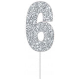 Silver Glitter Cake Topper - No 6