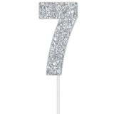Silver Glitter Cake Topper - No 7