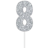 Silver Glitter Cake Topper - No 8