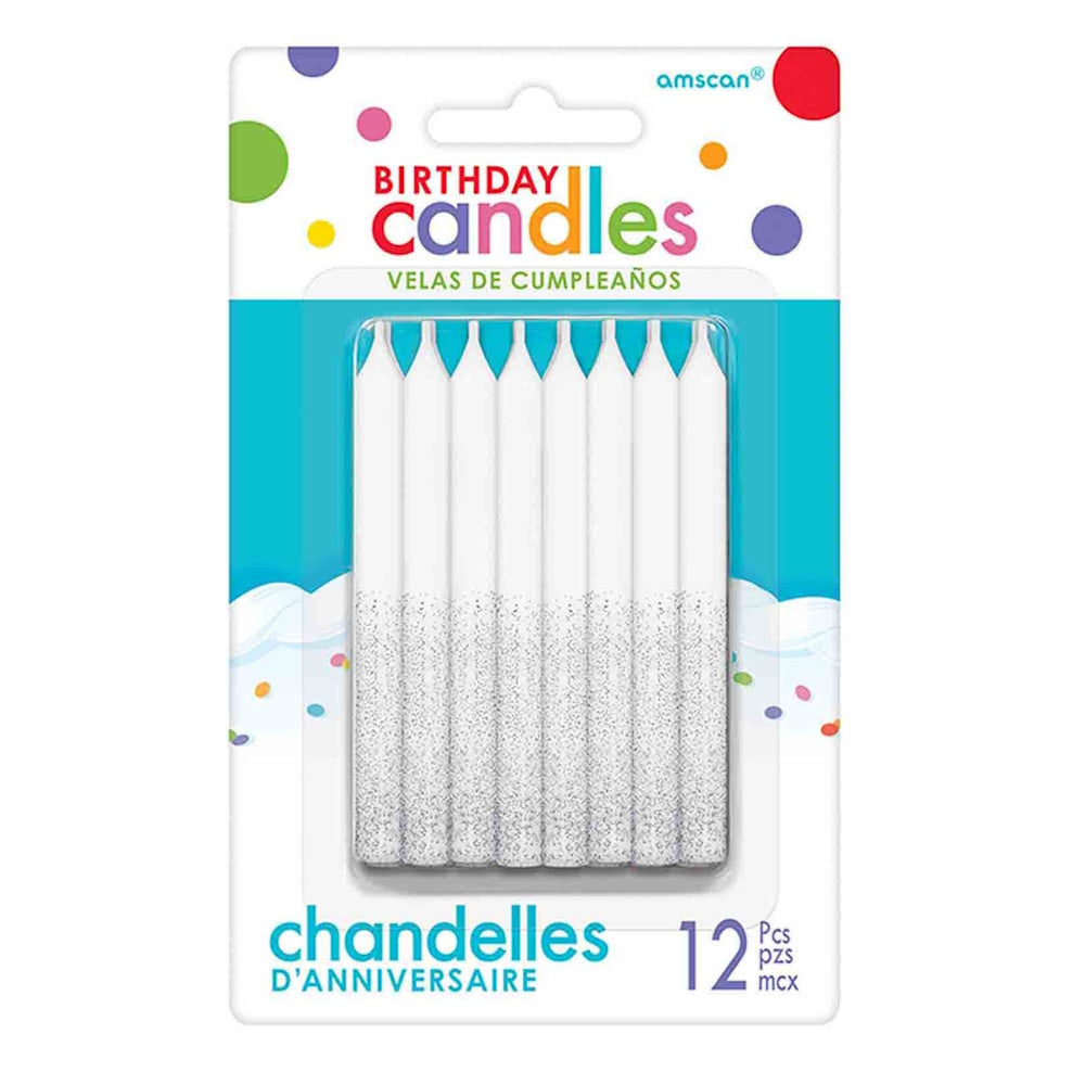 Silver Glitter Dip Candles 12pk