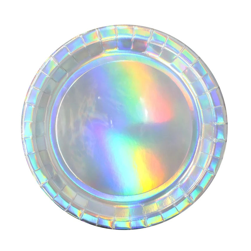 Silver Iridescent Foil Dinner Plates 8pk