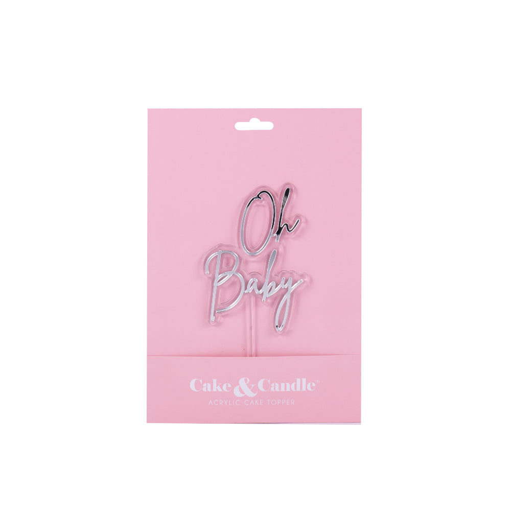 Silver / Clear Layered Cake Topper - Oh Baby
