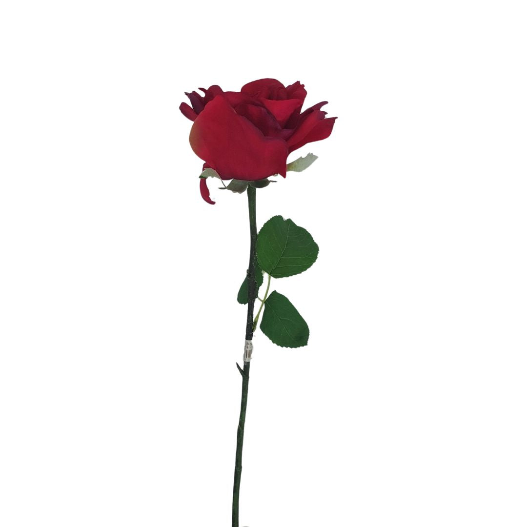 Single Artificial Large Open Rose Flower - Red