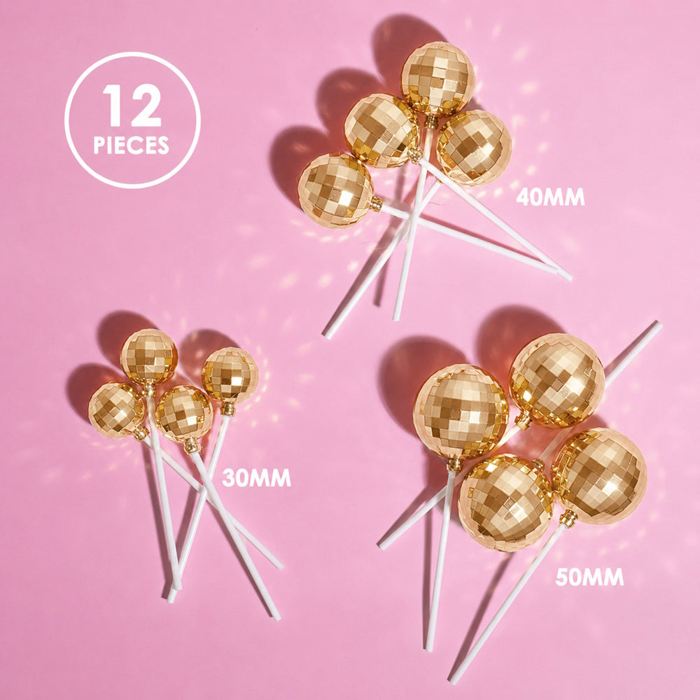 Sprinks Disco Ball Cake Toppers 12pk - Gold