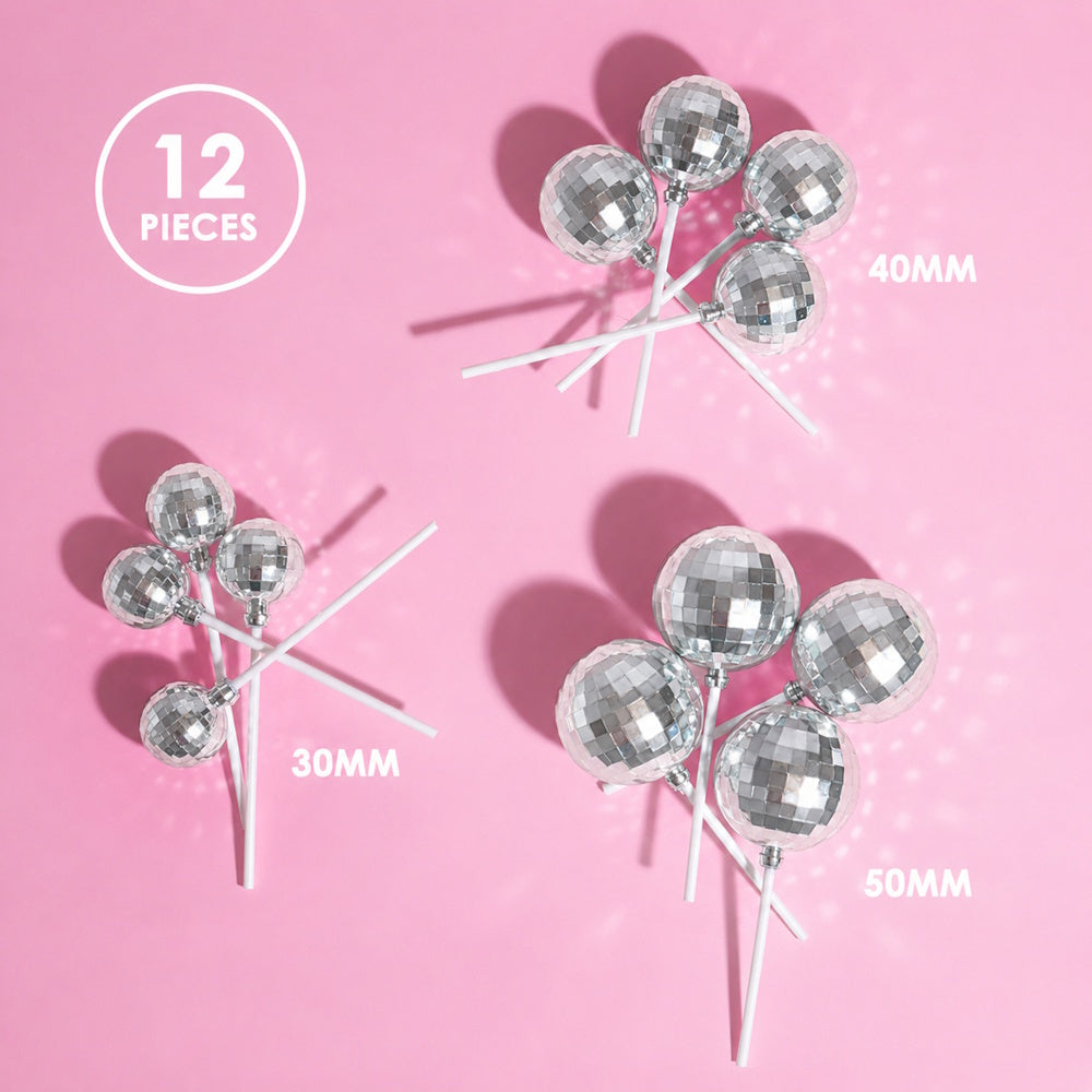 Sprinks Disco Ball Cake Toppers 12pk - Silver
