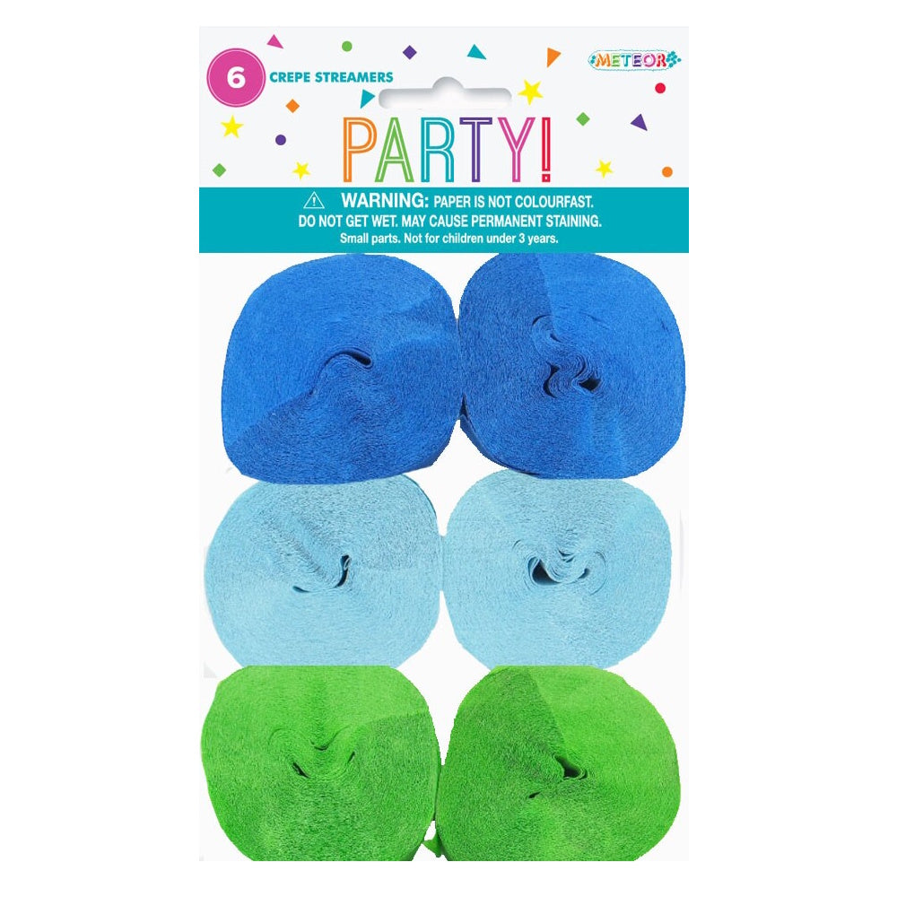 Crepe Paper Streamers 6pk - Blue & Green