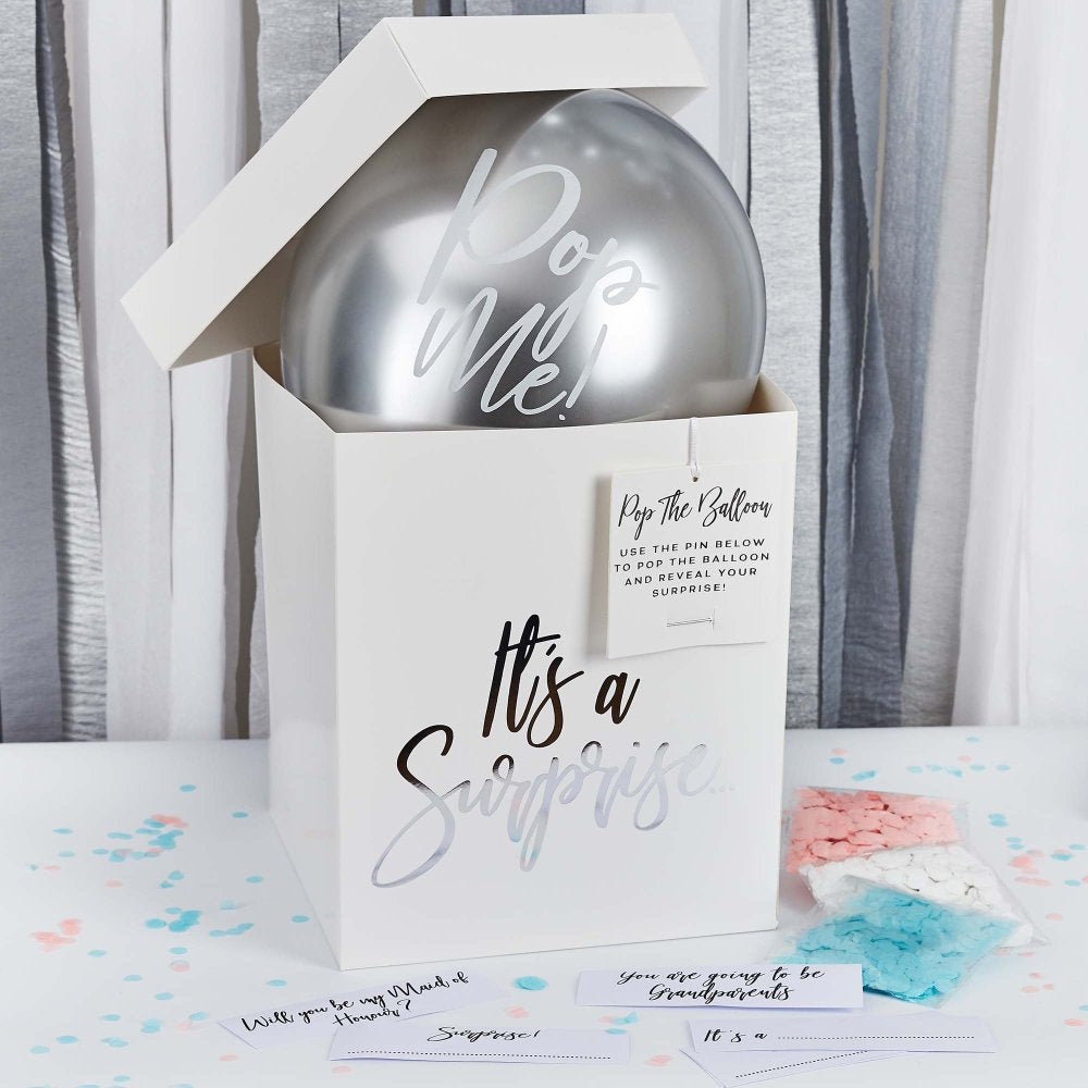 Silver Surprise Balloon in a Box Set