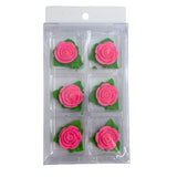 Pink Tiny Rose with Leaf Icing Decorations 6pk