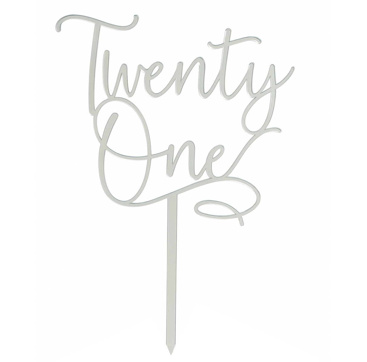 Twenty One Script Cake Topper - Silver Mirror