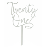 Twenty One Script Cake Topper - Silver Mirror