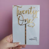 Twenty One Script Cake Topper - Gold Mirror
