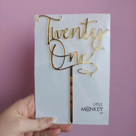 Twenty One Script Cake Topper - Gold Mirror