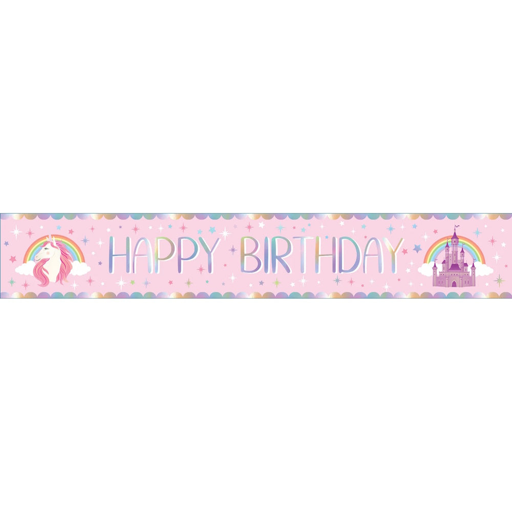 Unicorn Iridescent Happy Birthday Banner