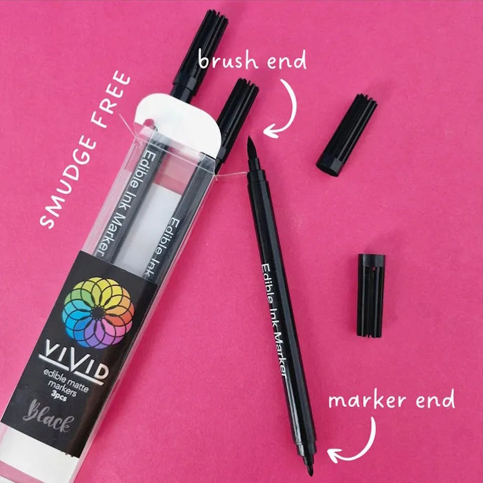 Vivid Edible Marker Pens 3pk - Black