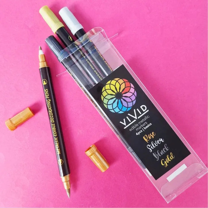 Vivid Edible Metallic Marker Pens 4pk - Basics